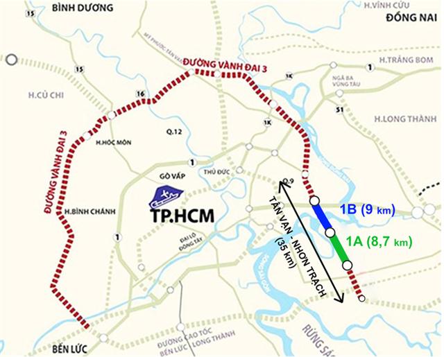 Dự án 1A và 1B, thuộc đoạn Tân Vạn - Nhơn Trạch tuyến Vành đai 3 TP Hồ Chí Minh